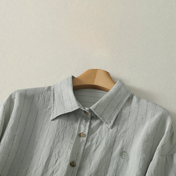 Buddha Stones Camicia da donna estiva casual minimalista a maniche lunghe con bottoni. - image 5