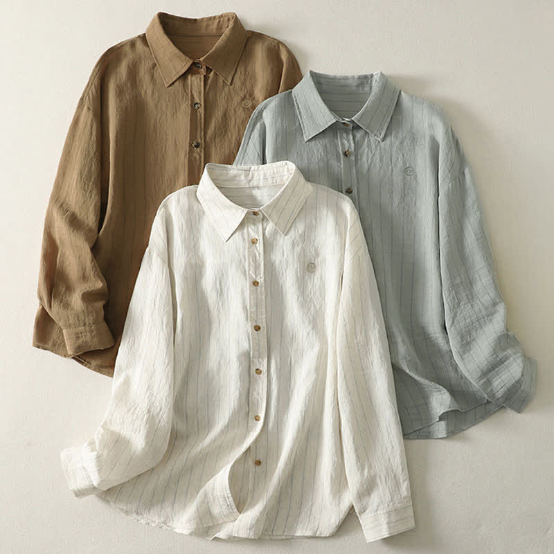 Buddha Stones Camicia da donna estiva casual minimalista a maniche lunghe con bottoni. - image 8