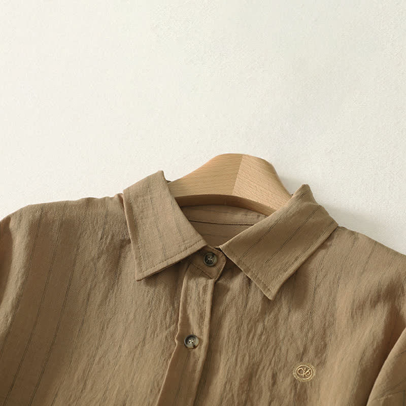 Buddha Stones Camicia da donna estiva casual minimalista a maniche lunghe con bottoni. - image 1