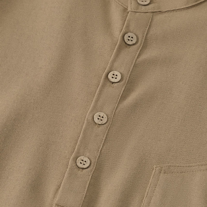 Buddha Stones Camicia da uomo estiva casual a maniche corte con colletto alla coreana e taschino, in stile Tang. - image 5