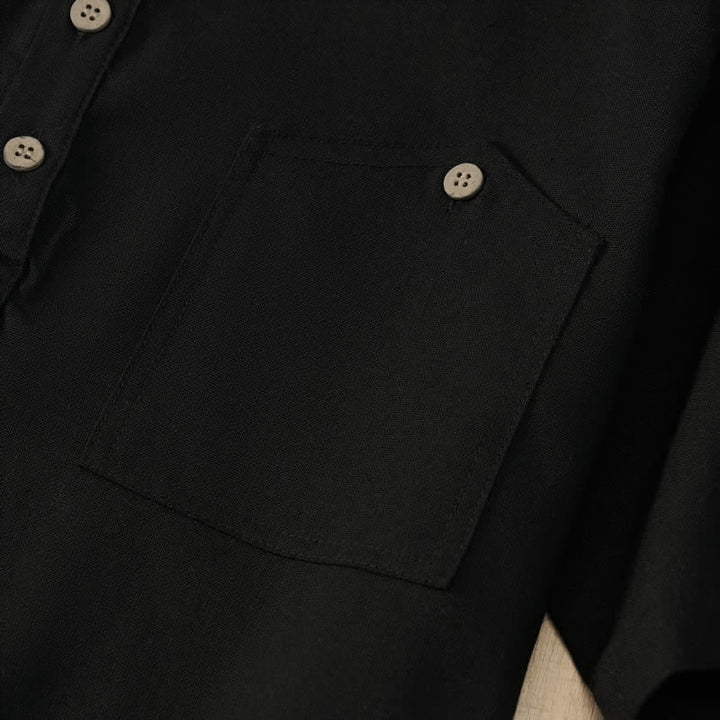 Buddha Stones Camicia da uomo estiva casual a maniche corte con colletto alla coreana e taschino, in stile Tang. - image 16