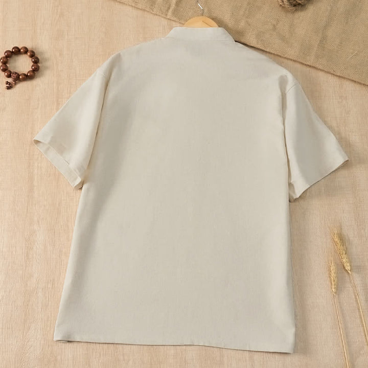 Buddha Stones Camicia da uomo estiva casual a maniche corte con colletto alla coreana e taschino, in stile Tang. - image 20