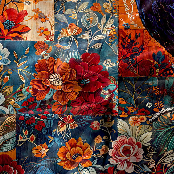 Buddha Stones Abito midi estivo casual da donna con motivo patchwork floreale e pavone. - image 2