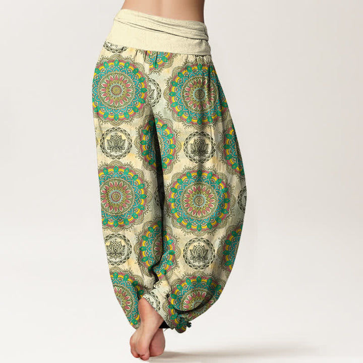 Buddha Stones Pantaloni harem da donna in cotone con motivo mandala boho e elastico in vita. - image 2