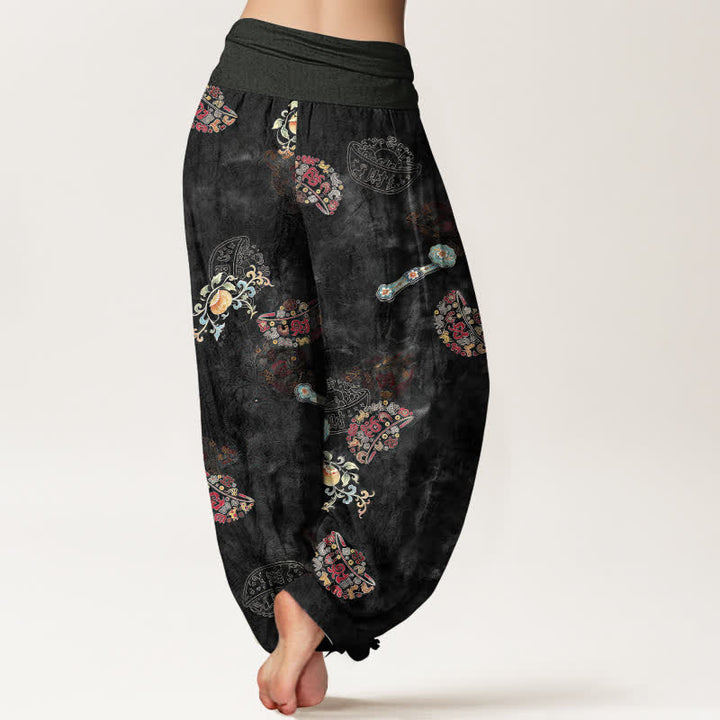 Buddha Stones Pantaloni harem da donna in cotone con motivo floreale a ventaglio e vita elasticizzata. - image 2