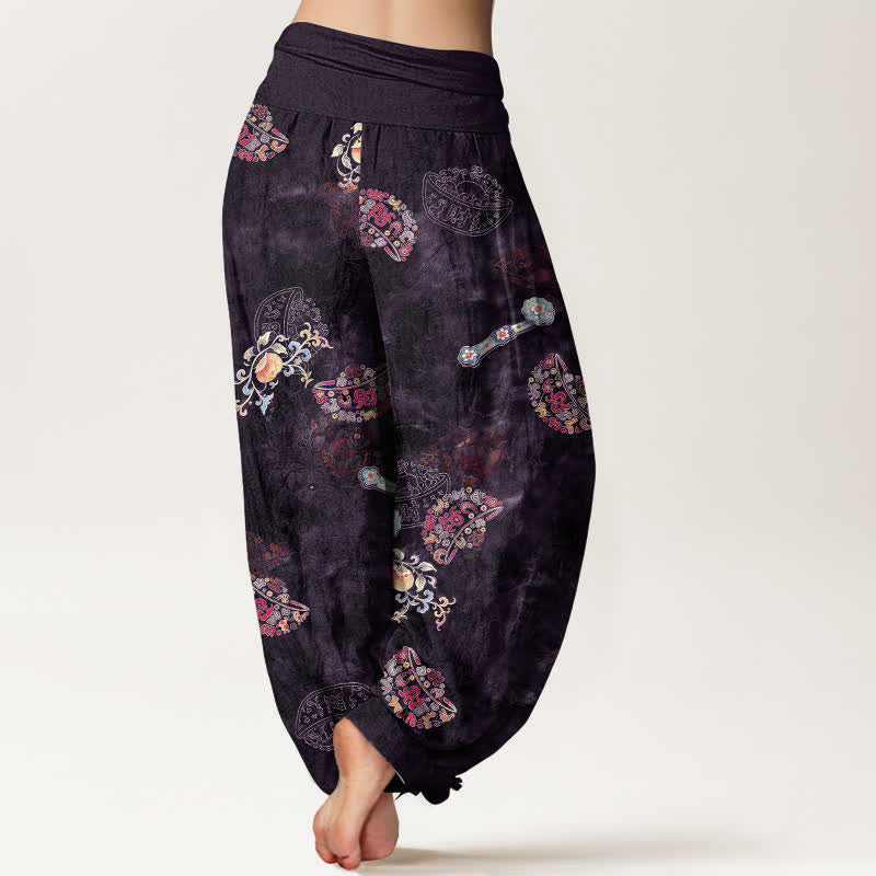 Buddha Stones Pantaloni harem da donna in cotone con motivo floreale a ventaglio e vita elasticizzata. - image 7
