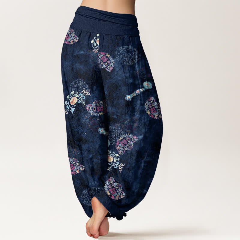 Buddha Stones Pantaloni harem da donna in cotone con motivo floreale a ventaglio e vita elasticizzata. - image 10