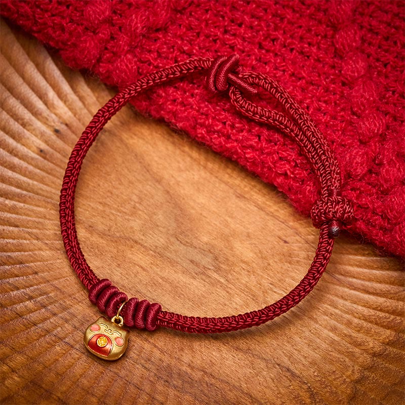 Buddha Stones Bracciale protettivo con cordino rosso gatto in argento sterling 925 placcato oro. - Rosso scuro (circonferenza del polso 15-18 cm) - image 10