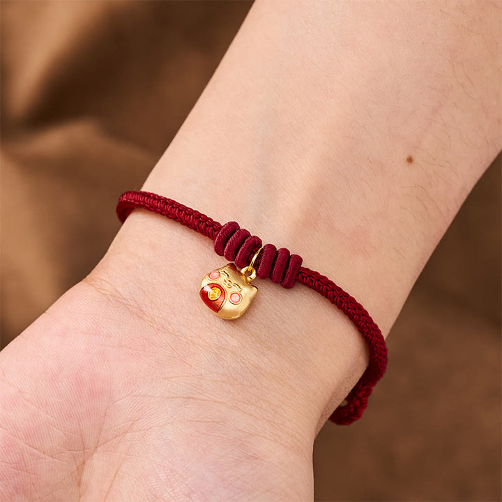 Buddha Stones Bracciale protettivo con cordino rosso gatto in argento sterling 925 placcato oro. - image 15