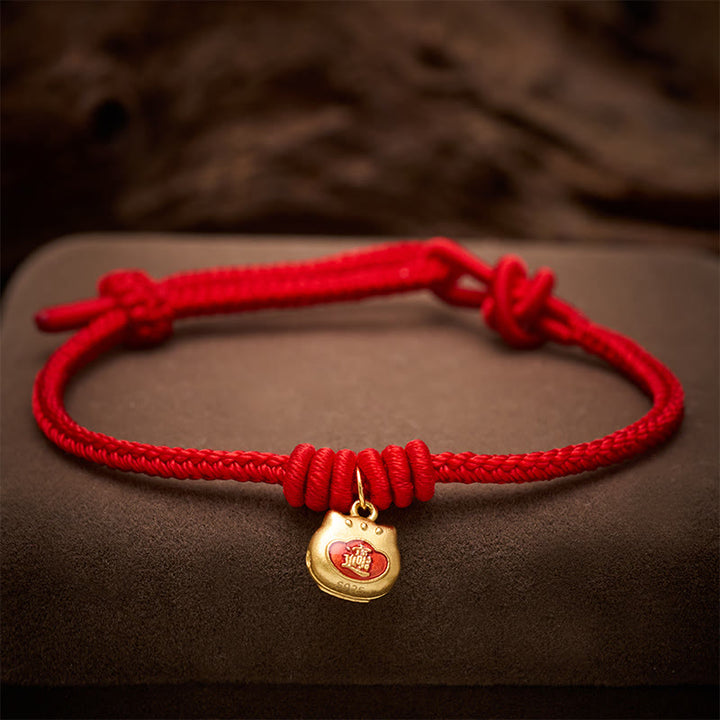 Buddha Stones Bracciale protettivo con cordino rosso gatto in argento sterling 925 placcato oro. - image 4
