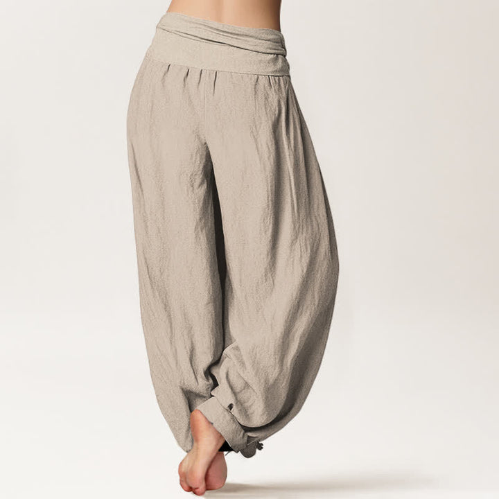 Buddha Stones Pantaloni harem da donna in puro cotone con motivo sole e luna dorati e vita elasticizzata. - image 16