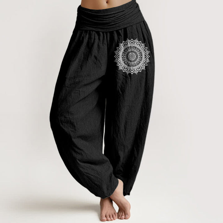 Buddha Stones Pantaloni harem da donna in puro cotone con motivo mandala e vita elasticizzata - Nero - US16, UK/AU20, EU48 (3XL) - image 5