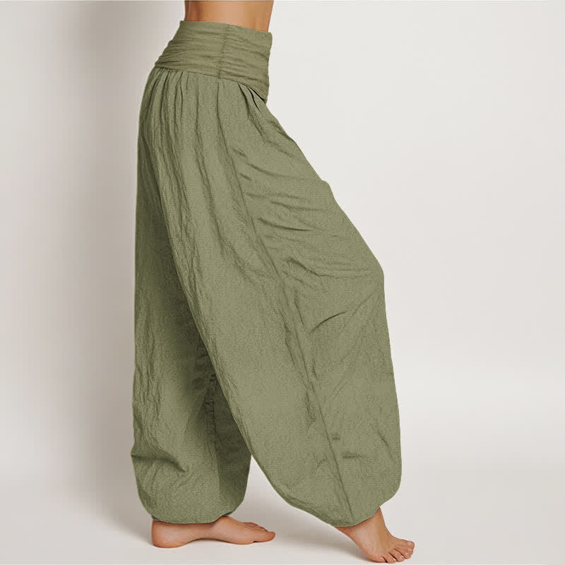 Buddha Stones Pantaloni harem da donna in puro cotone con motivo Om sacro e vita elasticizzata. - image 1