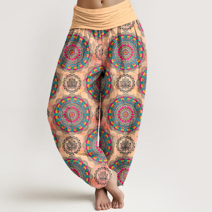Buddha Stones Pantaloni harem da donna in cotone con motivo mandala boho e elastico in vita. - PeachPuff - US16, UK/AU20, EU48 (3XL) - image 8