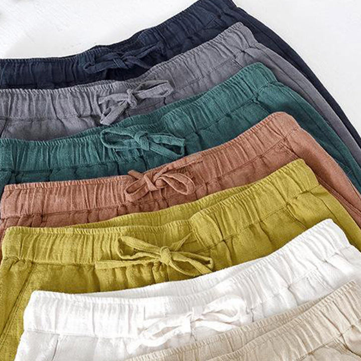Pantaloncini da uomo estivi in ​​tinta unita con coulisse e elastico in vita, in ramia, lino e cotone, con tasche, con stampa Buddha Stones. - image 41