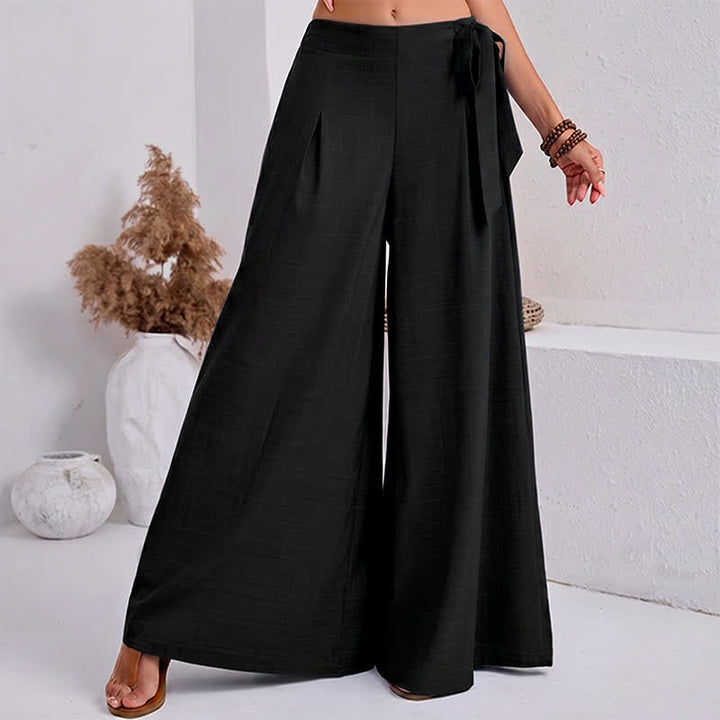 Buddha Stones Pantaloni da donna a gamba larga, stile retrò, con coulisse, per la primavera, casual e semplici, con tasche. - Nero - US14, UK/AU18, EU46 (2XL) - image 0