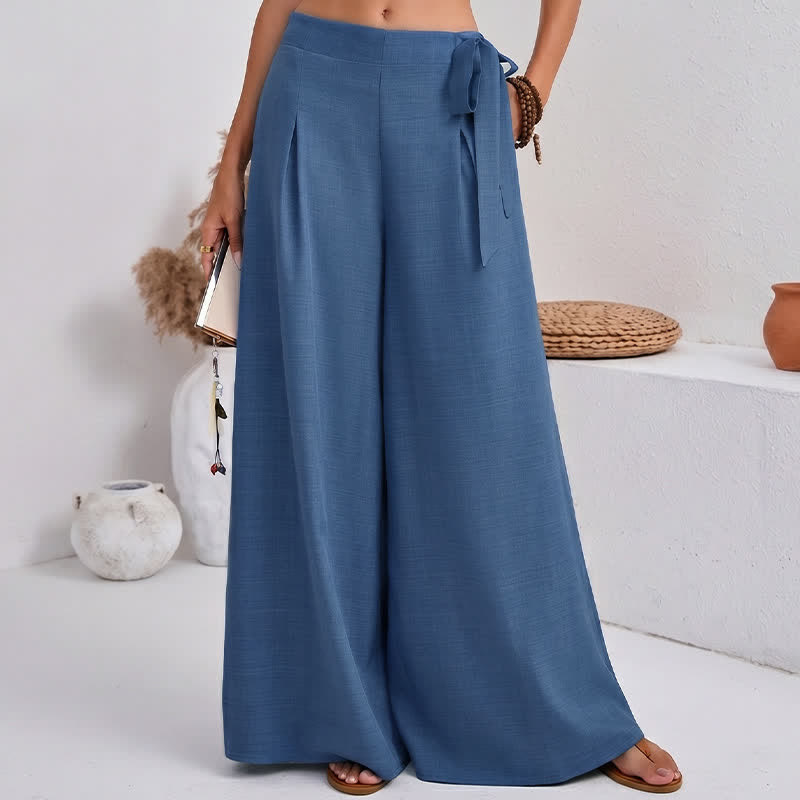 Buddha Stones Pantaloni da donna a gamba larga, stile retrò, con coulisse, per la primavera, casual e semplici, con tasche. - image 5