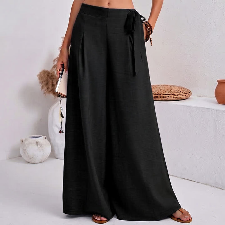 Buddha Stones Pantaloni da donna a gamba larga, stile retrò, con coulisse, per la primavera, casual e semplici, con tasche. - image 1