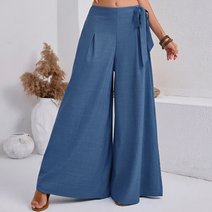 Buddha Stones Pantaloni da donna a gamba larga, stile retrò, con coulisse, per la primavera, casual e semplici, con tasche. - Blu reale - US14, UK/AU18, EU46 (2XL) - image 4