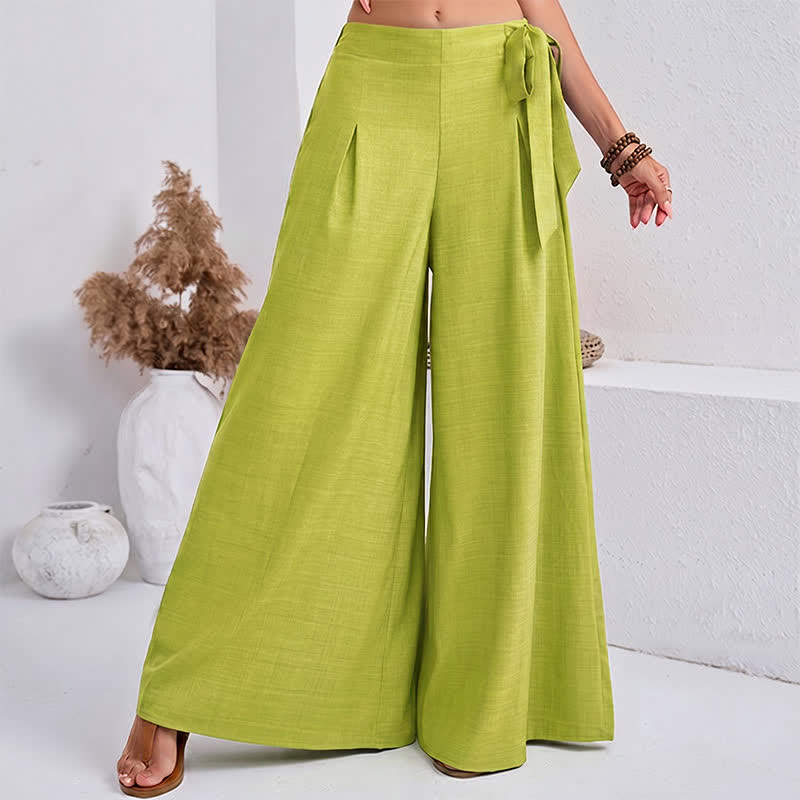 Buddha Stones Pantaloni da donna a gamba larga, stile retrò, con coulisse, per la primavera, casual e semplici, con tasche. - Verde Giallo - US14, UK/AU18, EU46 (2XL) - image 10