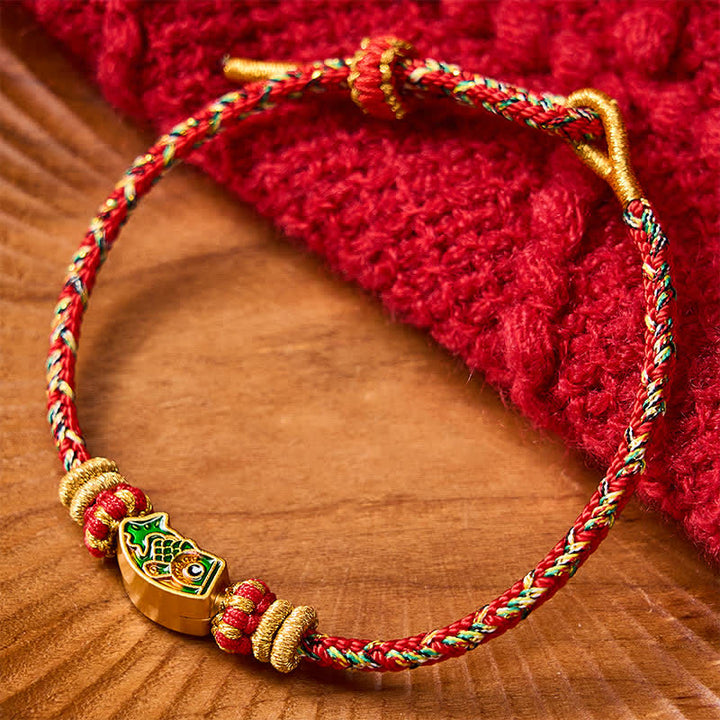 Buddha Stones Braccialetto di forza con corda intrecciata a mano a forma di pesce koi - Rosso (Circonferenza del polso: 5,9-7,1 pollici / 15-18 cm) - image 10