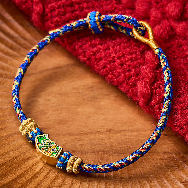 Buddha Stones Braccialetto di forza con corda intrecciata a mano a forma di pesce koi - Blu (Circonferenza del polso: 5,9-7,1 pollici / 15-18 cm) - image 15