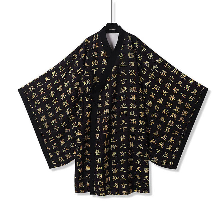 Buddha Stones Kimono da uomo stile Tang primaverile con stampa Tao Te Ching vintage. - image 1