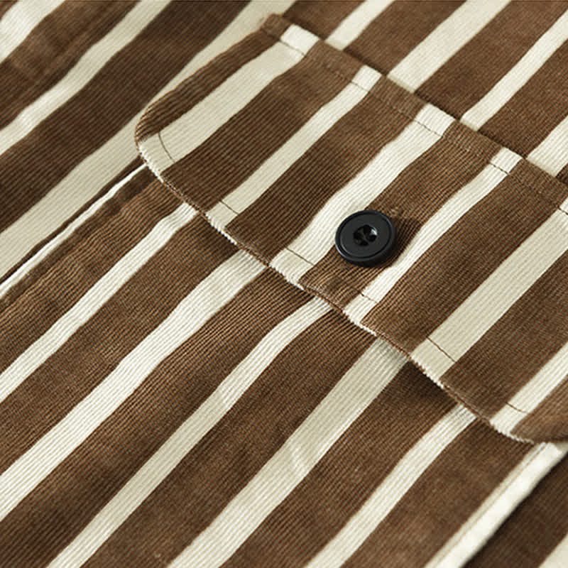 Buddha Stones Camicia da uomo a maniche lunghe a righe, classica, primaverile, casual, con bottoni e taschino. - image 13