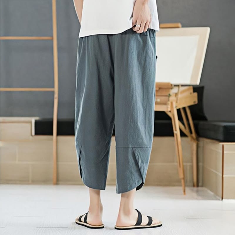 Pantaloni estivi da uomo Buddha Stones , tinta unita, lunghezza 7-8, con coulisse e tasche. - image 4