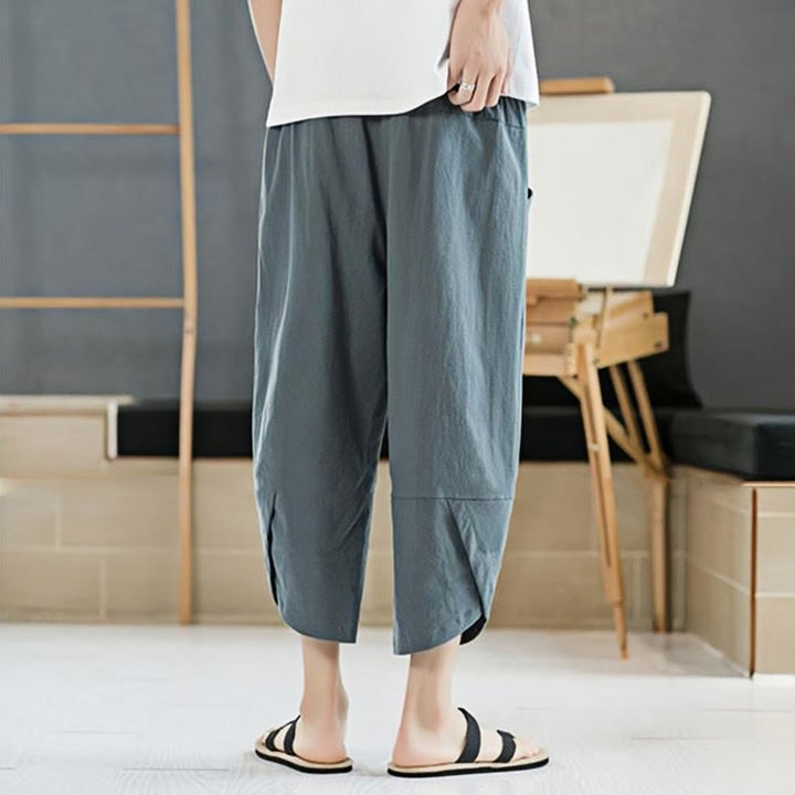 Pantaloni estivi da uomo Buddha Stones , tinta unita, lunghezza 7-8, con coulisse e tasche. - image 4