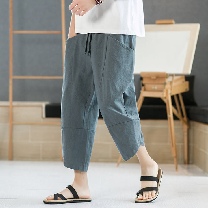Pantaloni estivi da uomo Buddha Stones , tinta unita, lunghezza 7-8, con coulisse e tasche. - Cadetto Blu - US/UK/AU44，EU54 (5XL) - image 0