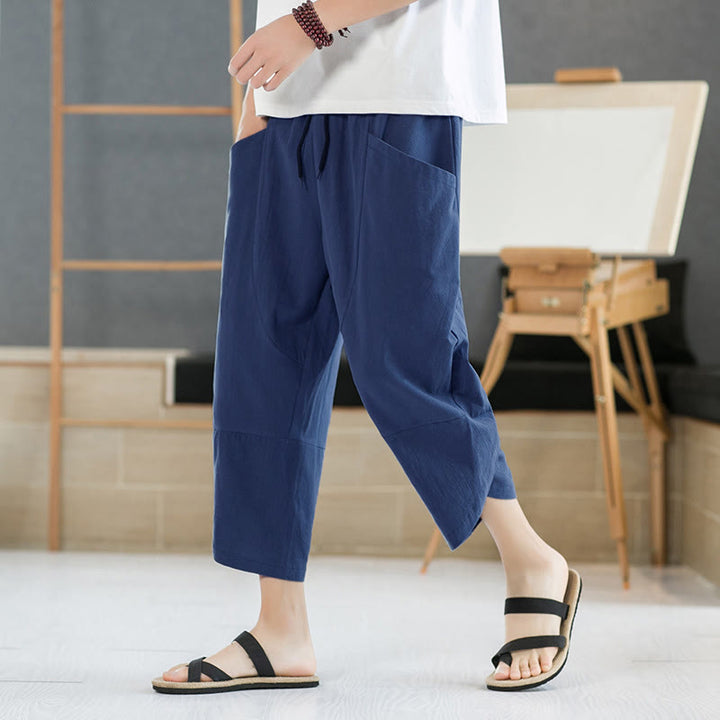 Pantaloni estivi da uomo Buddha Stones , tinta unita, lunghezza 7-8, con coulisse e tasche. - SteelBlue - US/UK/AU44，EU54 (5XL) - image 21