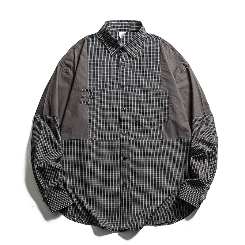 Buddha Stones Camicie da uomo a maniche lunghe con bottoni e taschino, stile vintage, primavera/autunno, a quadri. - Grigio tenue - US/UK/AU40, EU50 (2XL) - image 8