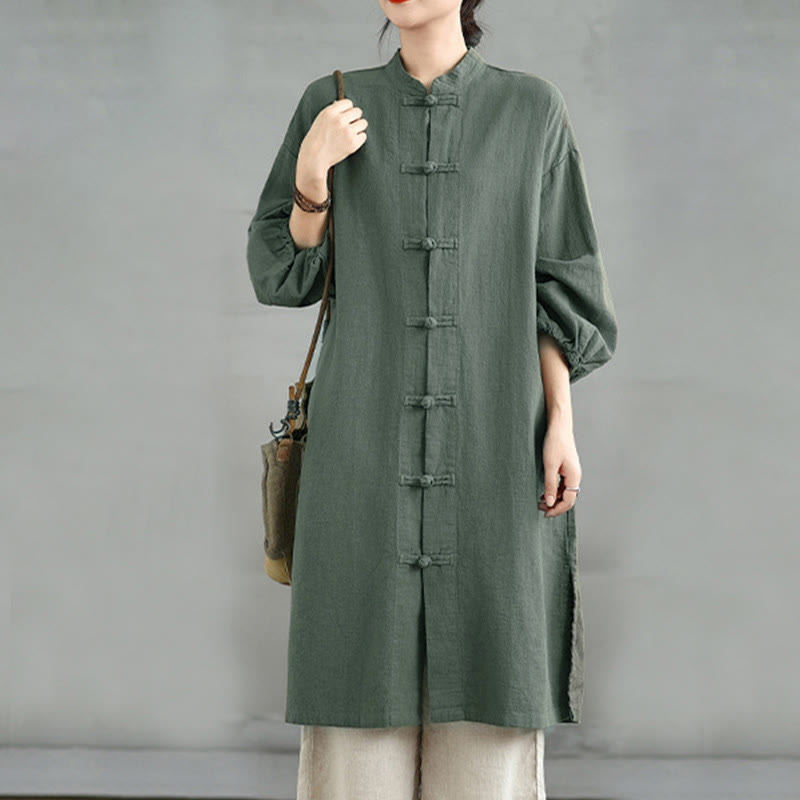 Cappotto da donna casual con bottoni a rana e tasche Buddha Stones - image 6