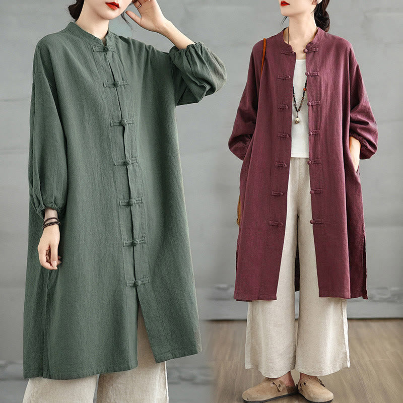 Cappotto da donna casual con bottoni a rana e tasche Buddha Stones - image 11