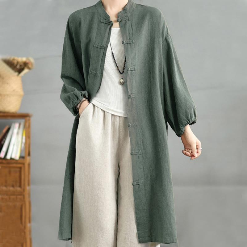 Cappotto da donna casual con bottoni a rana e tasche Buddha Stones - image 10