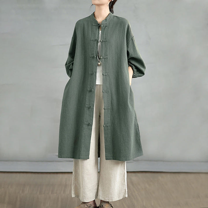 Cappotto da donna casual con bottoni a rana e tasche Buddha Stones - Verde oliva scuro - US12, UK/AU16, EU44 (2XL) - image 5