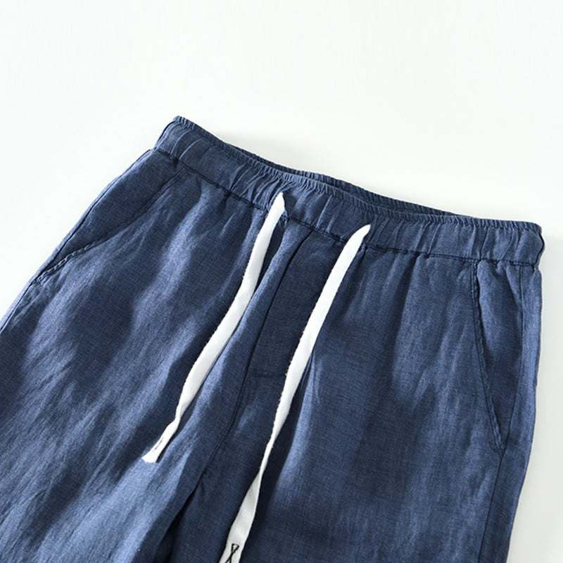 Pantaloni da uomo in lino alla caviglia con coulisse e elastico in vita, con stampa Buddha Stones Fall e tasche. - image 9