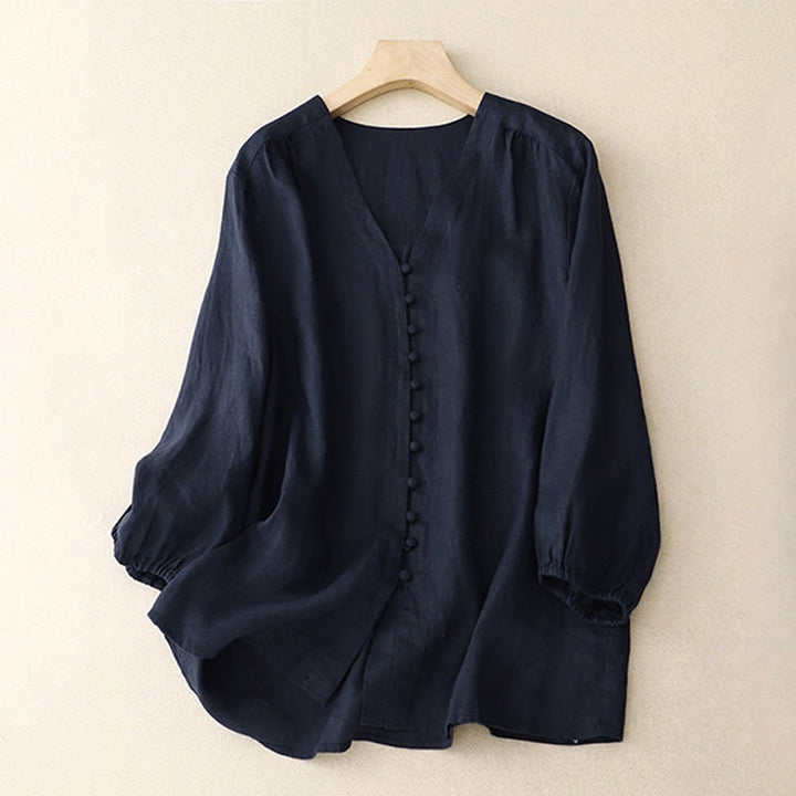 Camicia da donna a maniche lunghe con scollo a V e motivo Buddha Stones - Blu mezzanotte - US8-10, UK/AU12-14, EU40-42 (2XL) - image 7