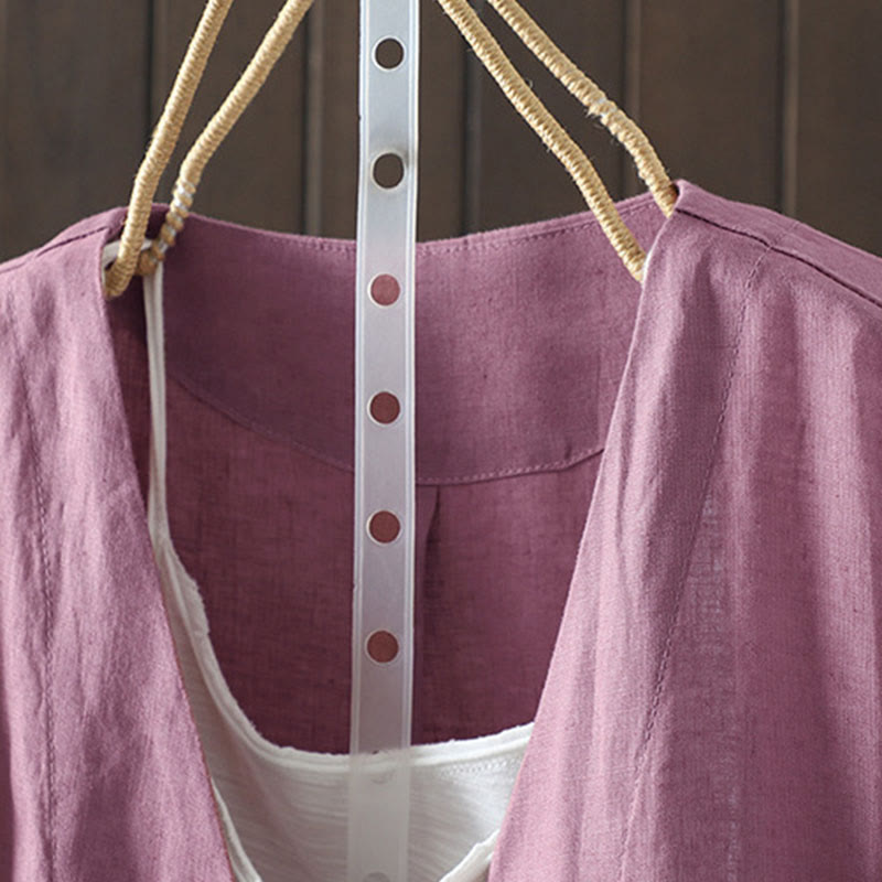 Giacca da donna con scollo a V e tasche, tinta unita, con motivo Buddha Stones. - image 8