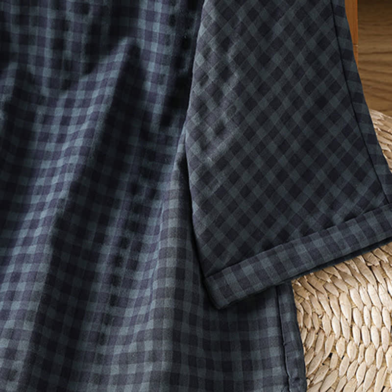 Camicia da donna a maniche a tre quarti, stile Tang, con colletto alla coreana e stampa Buddha Stones, casual, primavera/estate, a quadri neri. - image 8