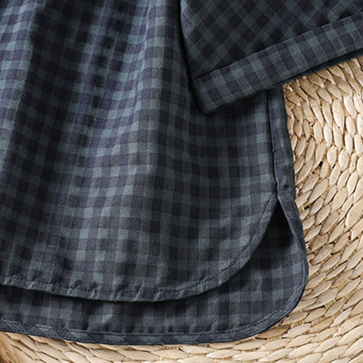 Camicia da donna a maniche a tre quarti, stile Tang, con colletto alla coreana e stampa Buddha Stones, casual, primavera/estate, a quadri neri. - image 7