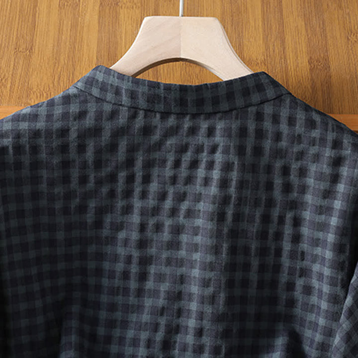 Camicia da donna a maniche a tre quarti, stile Tang, con colletto alla coreana e stampa Buddha Stones, casual, primavera/estate, a quadri neri. - image 4