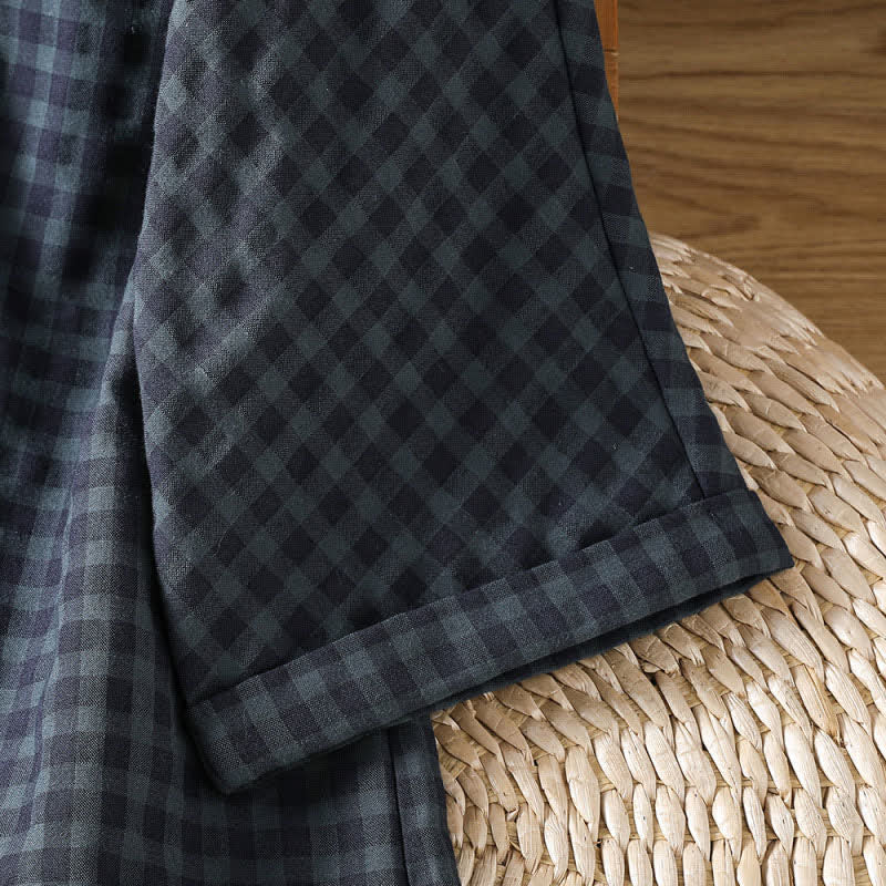 Camicia da donna a maniche a tre quarti, stile Tang, con colletto alla coreana e stampa Buddha Stones, casual, primavera/estate, a quadri neri. - image 9