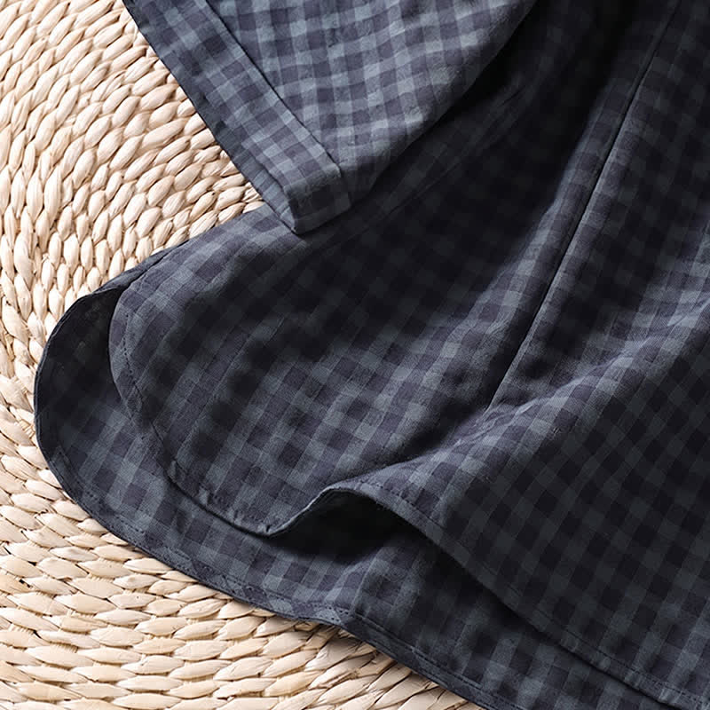 Camicia da donna a maniche a tre quarti, stile Tang, con colletto alla coreana e stampa Buddha Stones, casual, primavera/estate, a quadri neri. - image 6