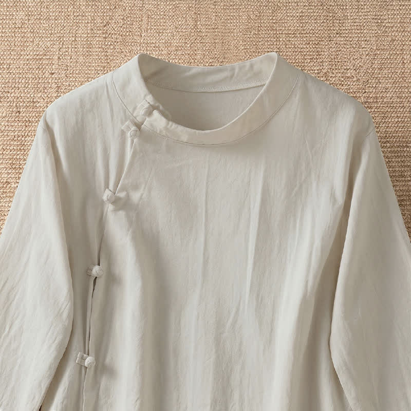 Buddha Stones Camicia da donna estiva casual a maniche corte con scollo rotondo e bottoni a rana, stile Tang. - image 7