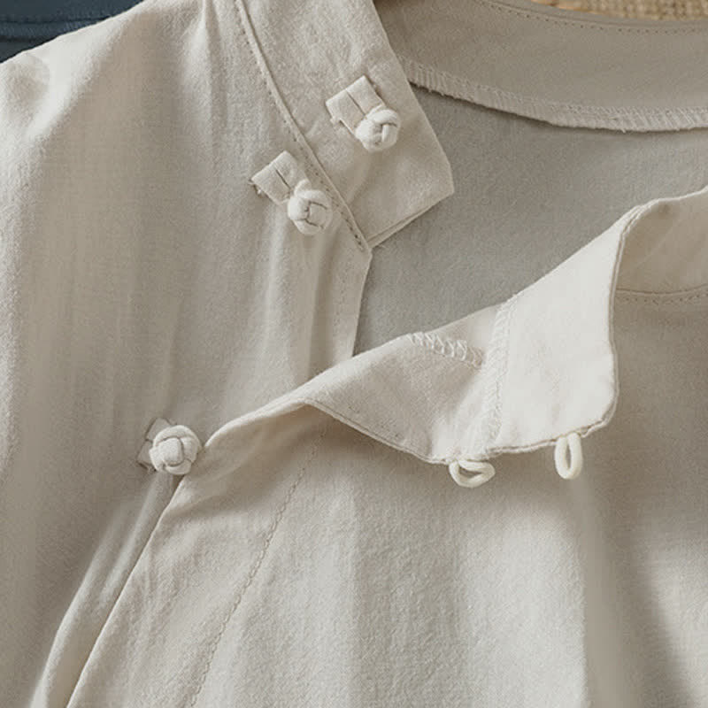 Buddha Stones Camicia da donna estiva casual a maniche corte con scollo rotondo e bottoni a rana, stile Tang. - image 9