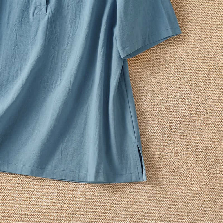 Buddha Stones Camicia da donna estiva casual a maniche corte con scollo rotondo e bottoni a rana, stile Tang. - image 4