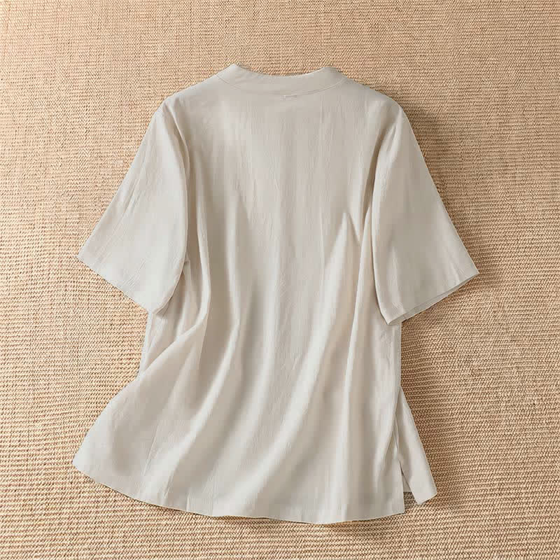 Buddha Stones Camicia da donna estiva casual a maniche corte con scollo rotondo e bottoni a rana, stile Tang. - image 6