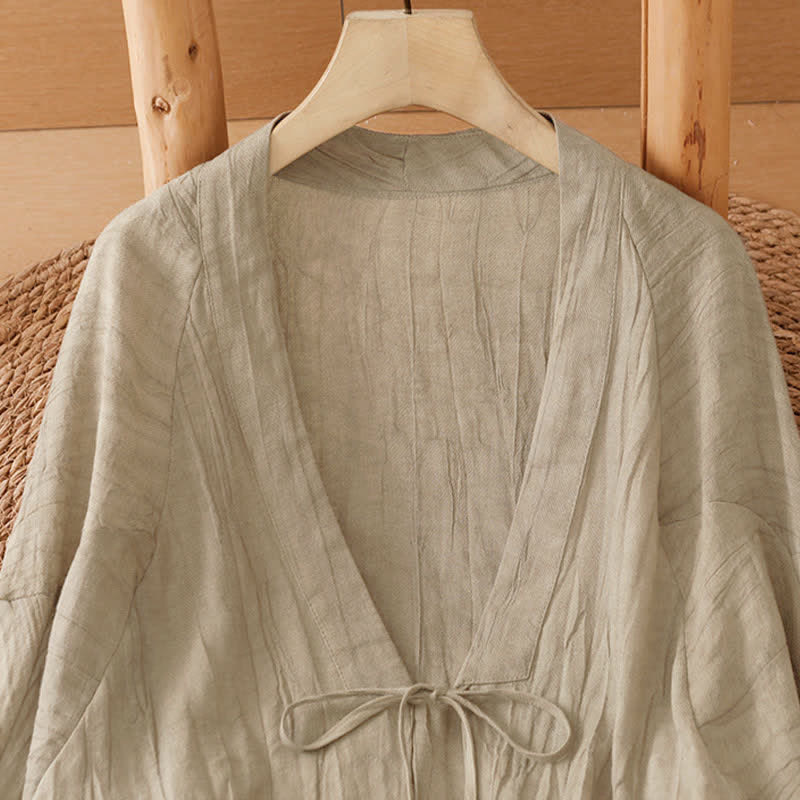 Buddha Stones Kimono estivo casual da donna in stile boho con pieghe e coulisse, tinta unita. - image 3